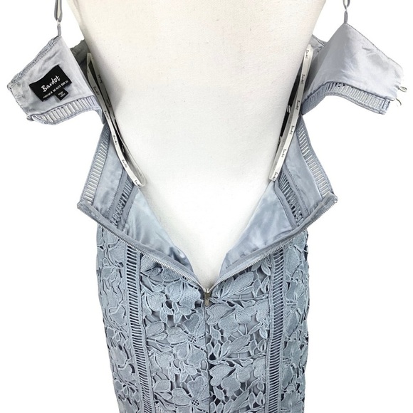 Bardot Botanical Lace Dress in Dusty Blue - Picture 12 of 15